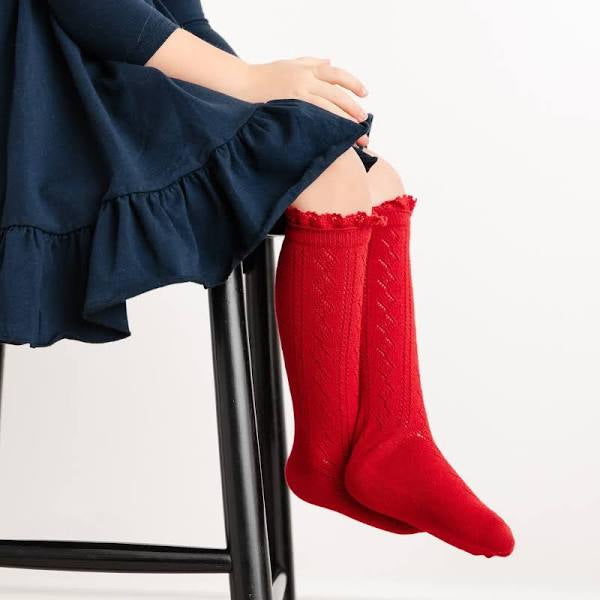 Fancy Lace Top Knee- Cherry