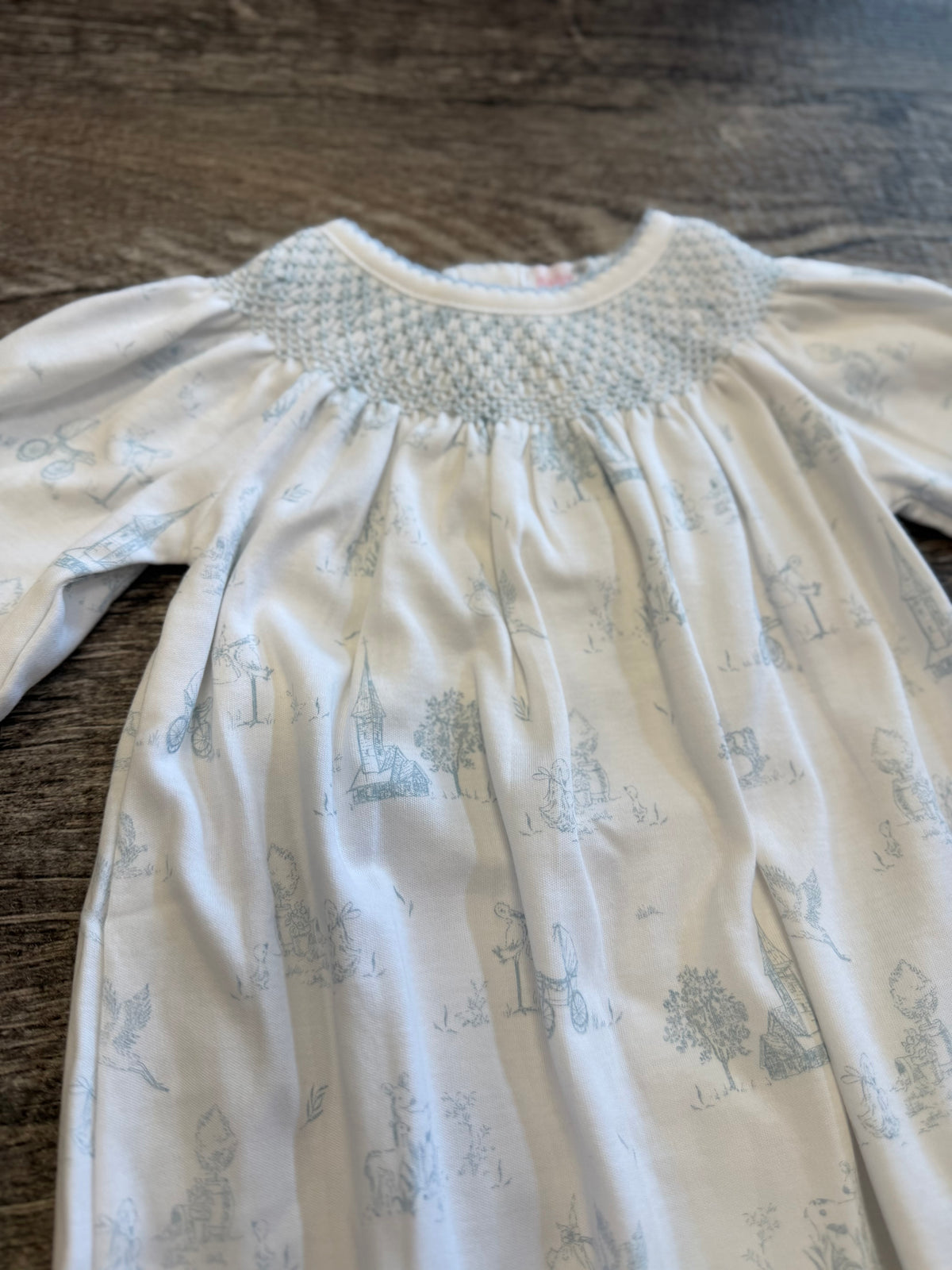 Blue Baby Toile Pima Hand Smock Gown