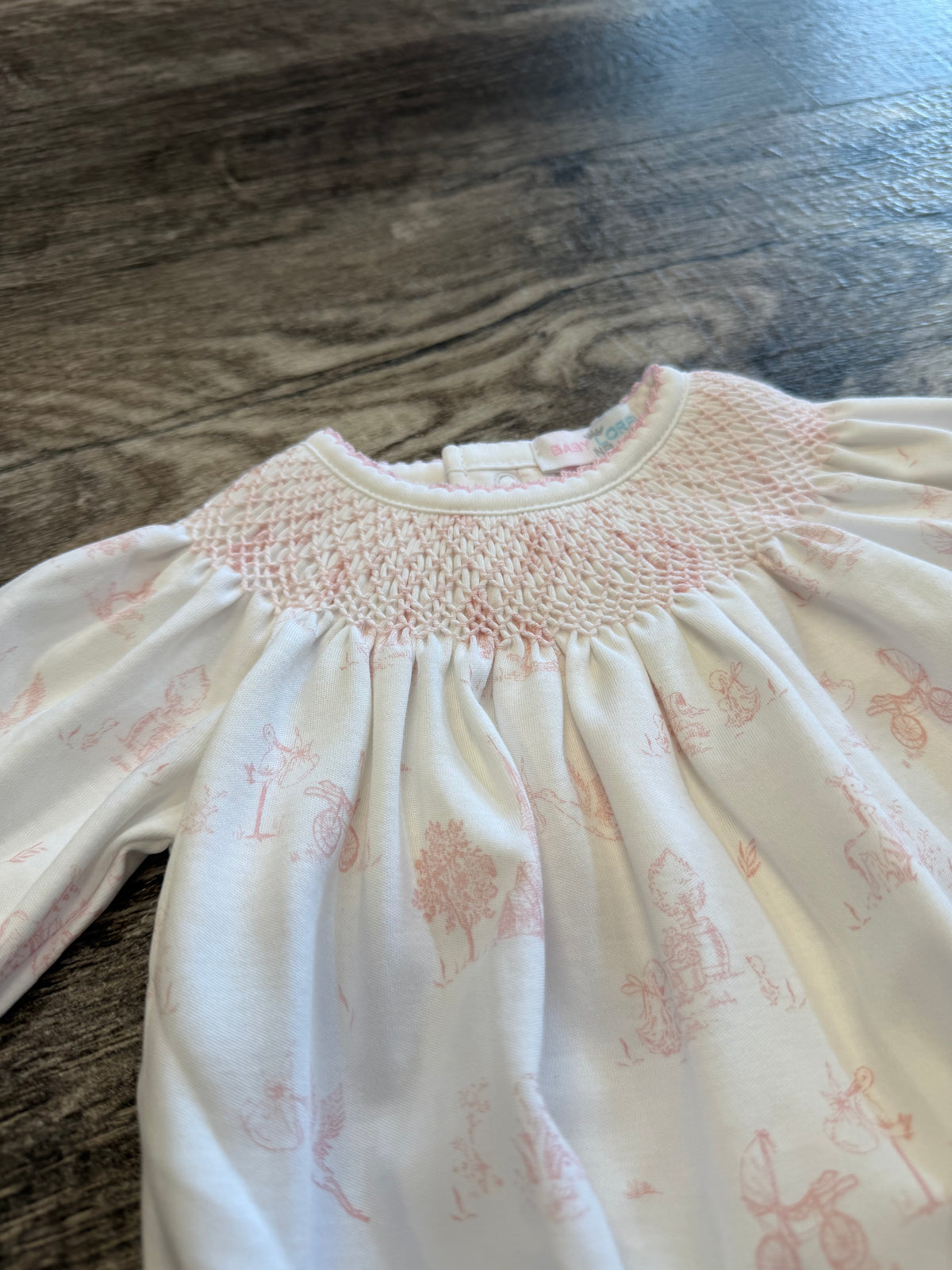 Pink Baby Toile Pima Hand Smock Gown