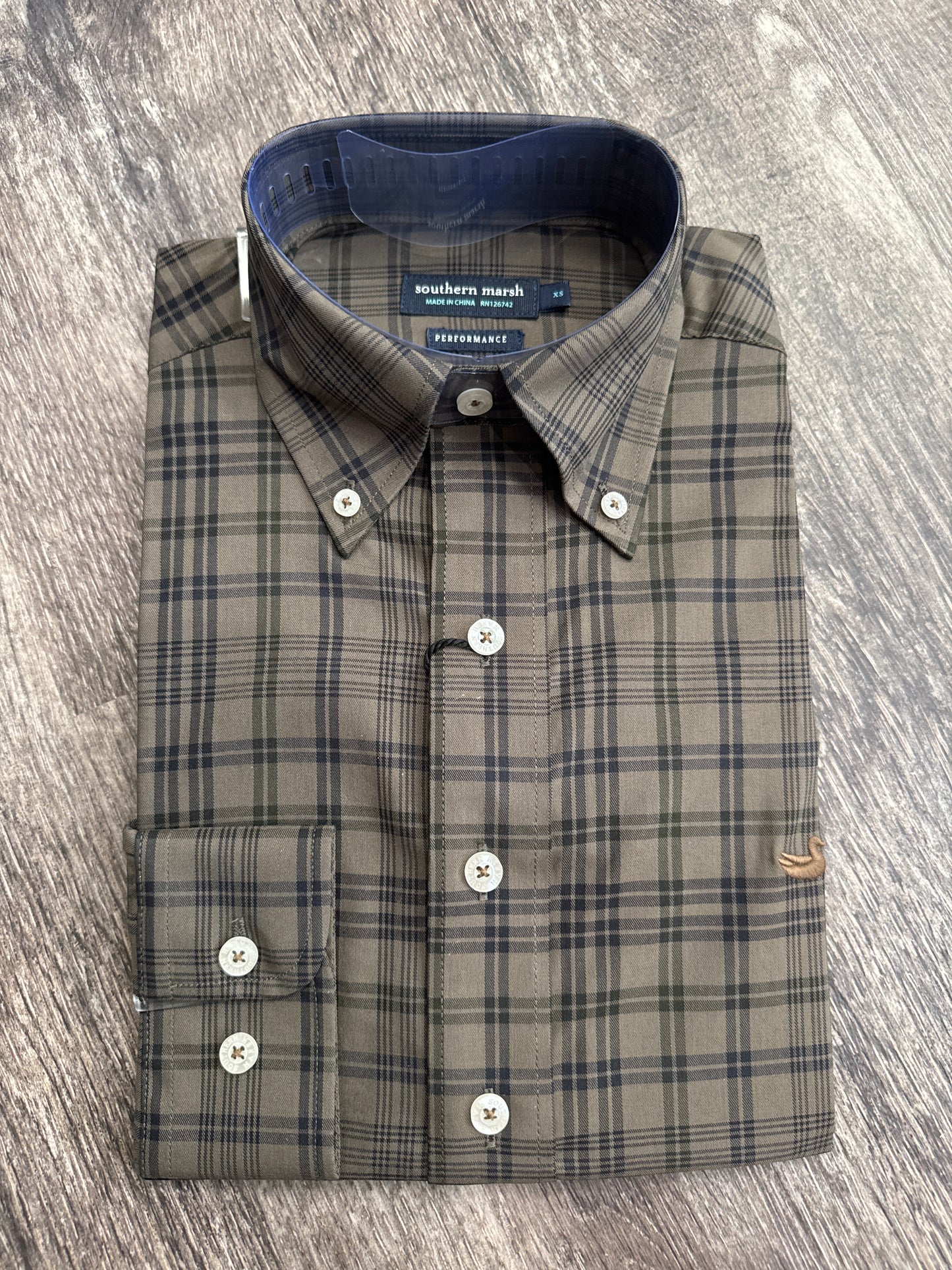 Youth Grainger Performance Plaid Dress Shirt- Burnt Taupe & Navy