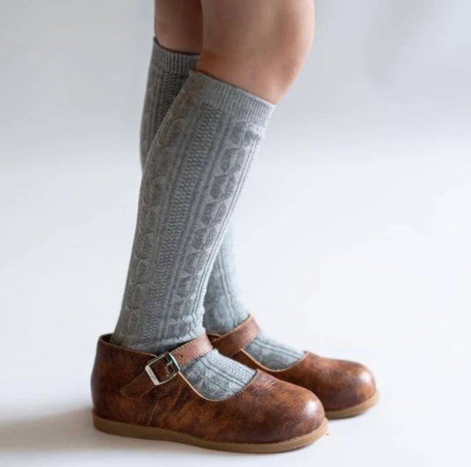 Cable Knit Knee High- Grey