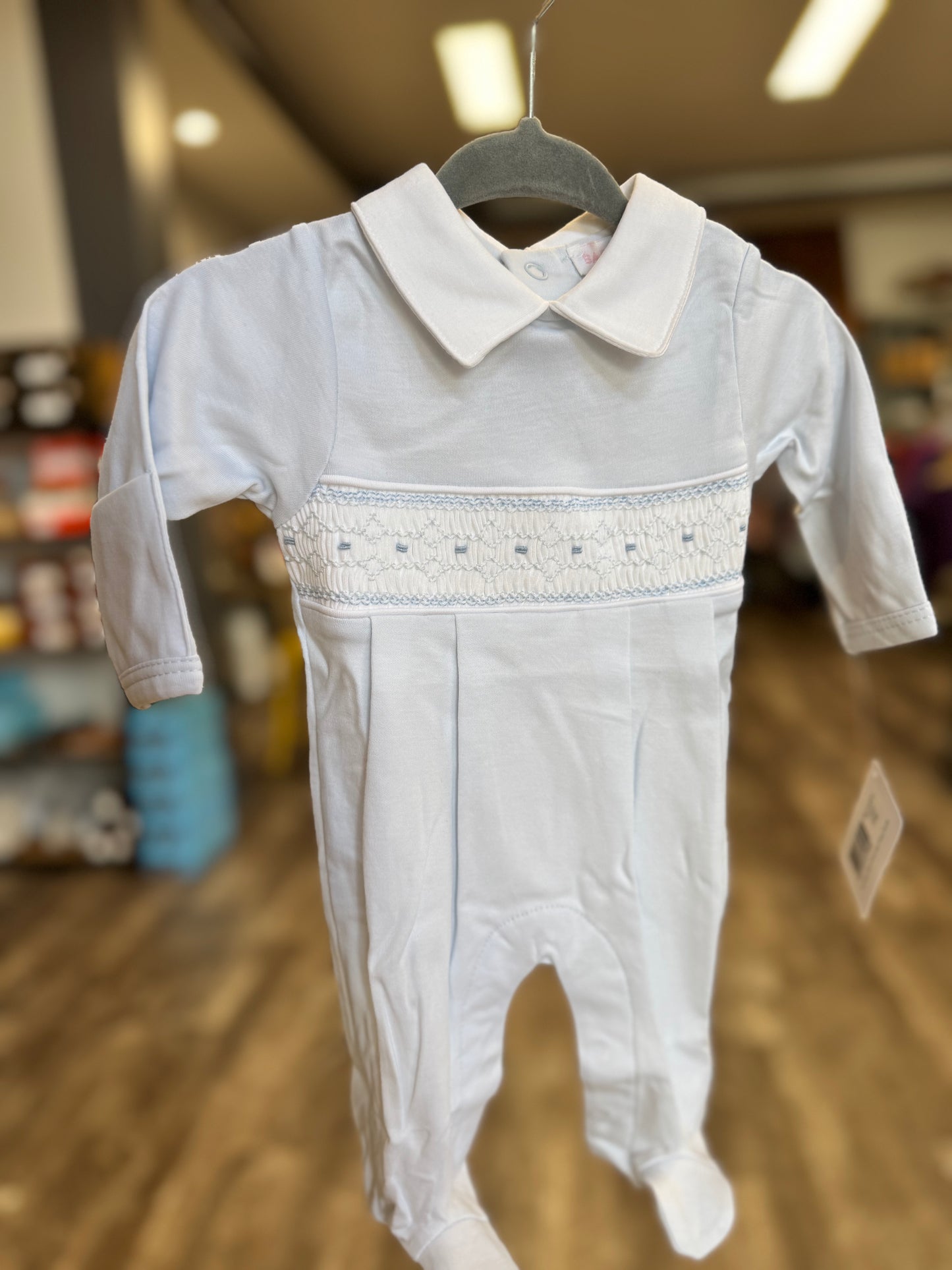 Tim Blue Smocked Footie