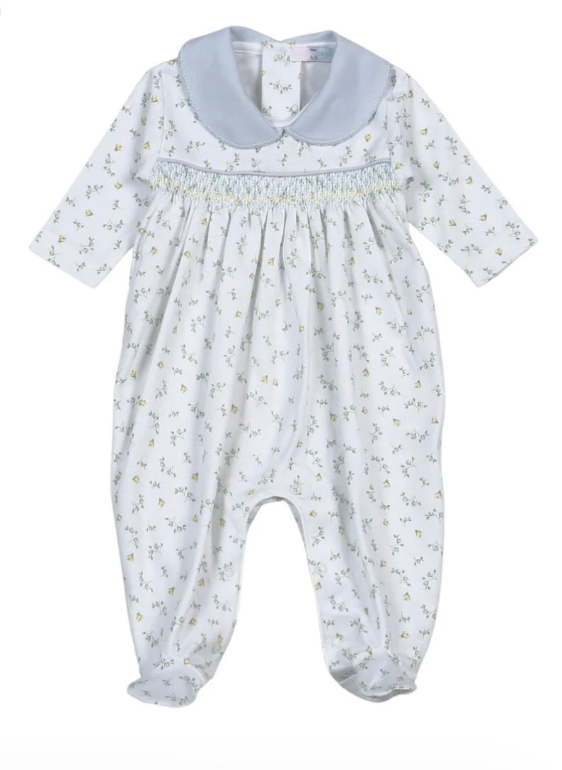 Mia Blue Floral Hand Smock Footie