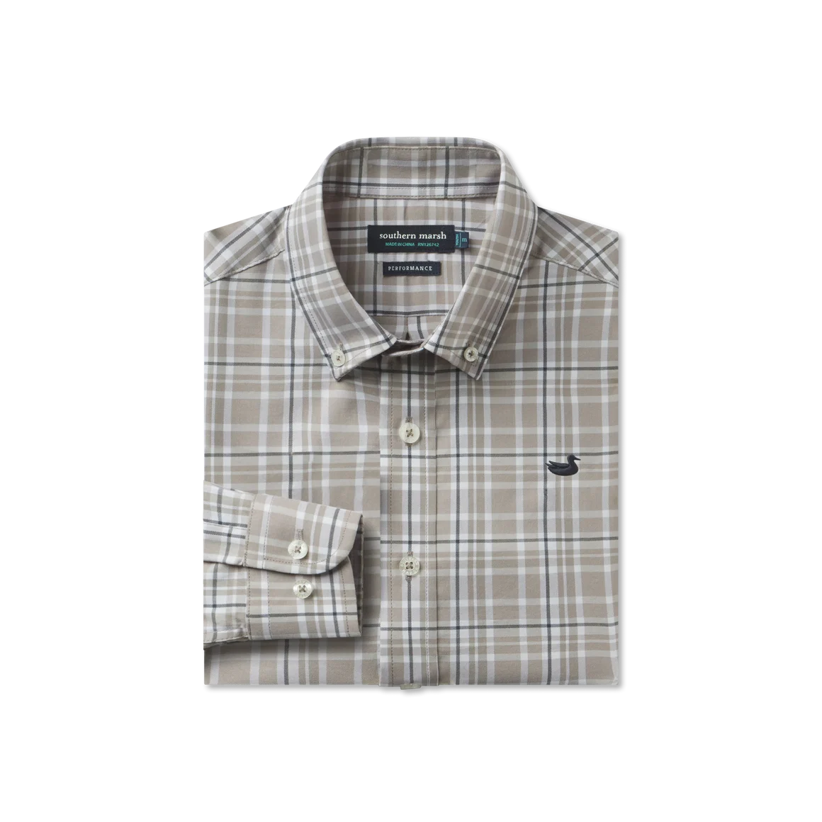 Youth Grainger Performance Plaid Dress Shirt- Burnt Taupe & Navy
