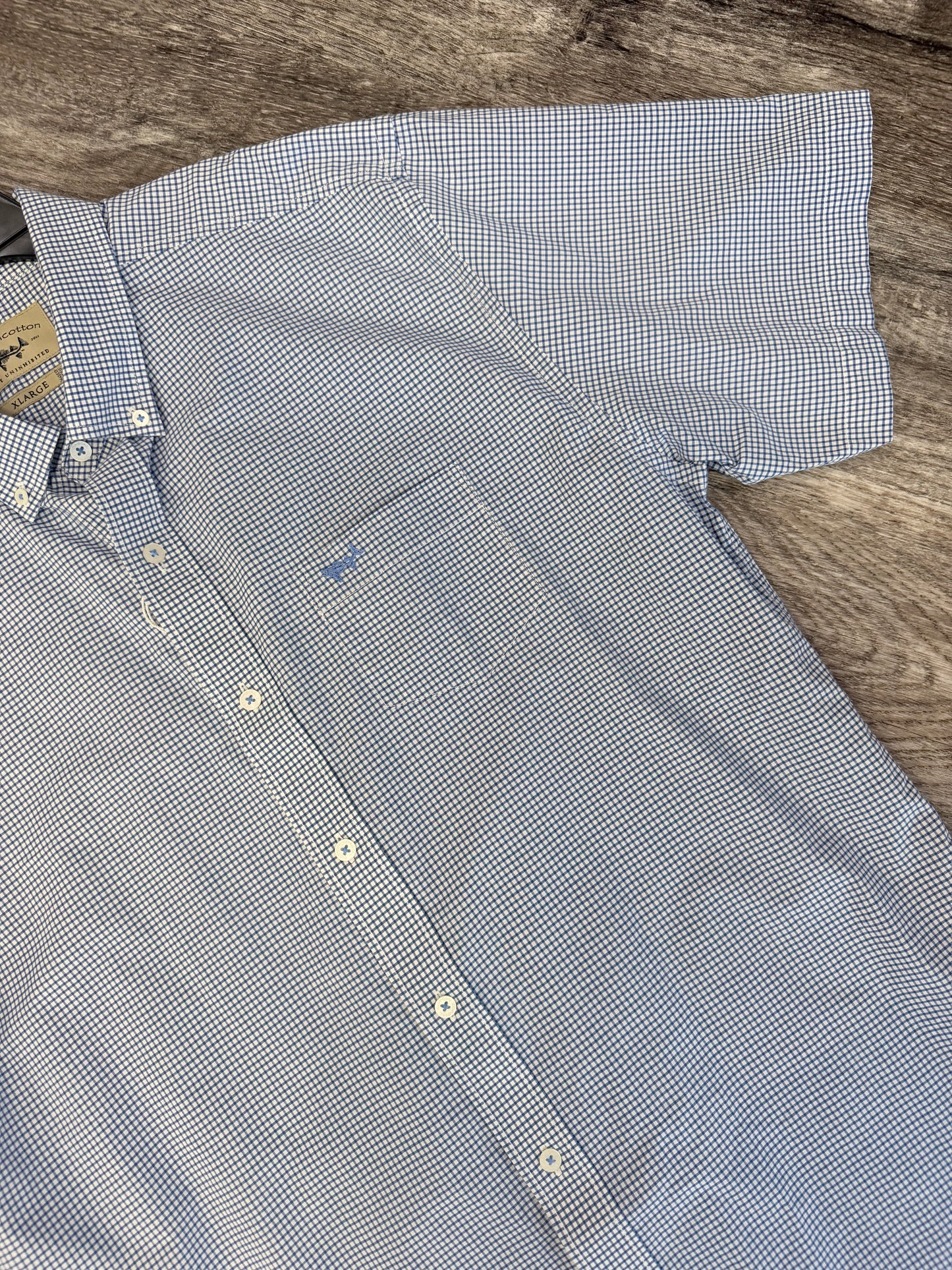 Stretch Short Sleeve Sports Shirt- Azul Check