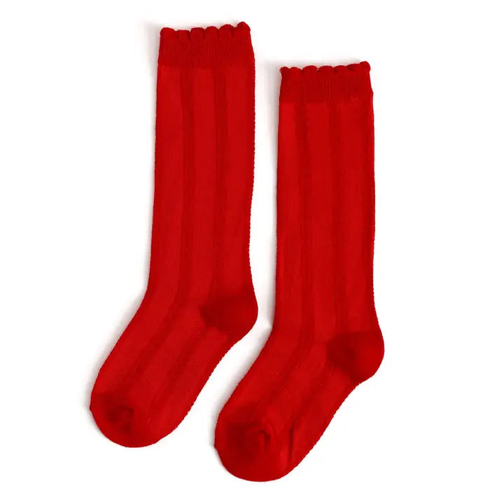 Scalloped Knee High- Bright Red