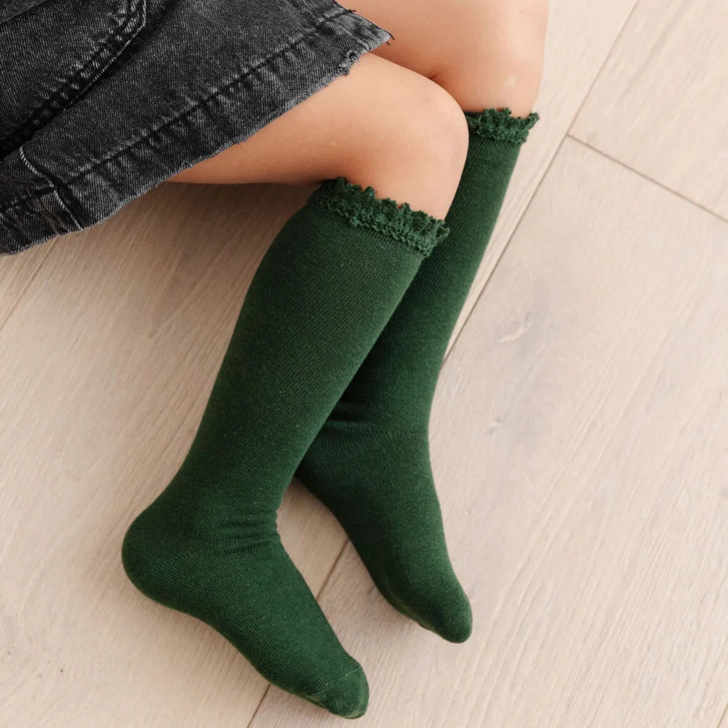 Lace Top Knee High- Forest Green