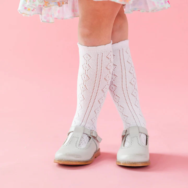 Scalloped Fancy Knee High Socks- White