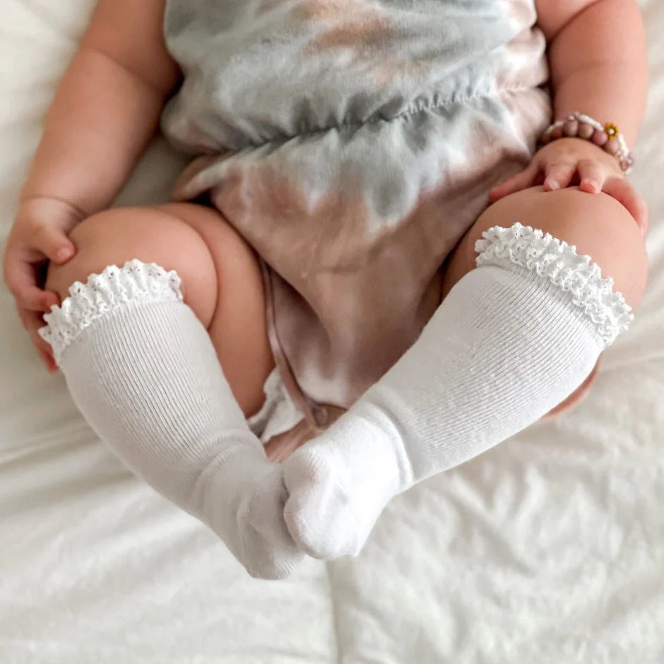 Lace Top Knee High- White