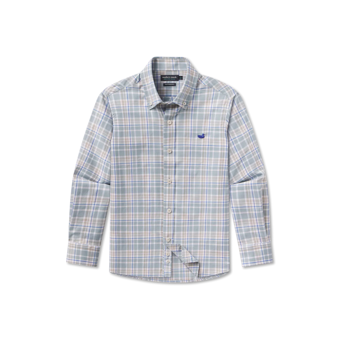 Youth Grainger Performance Plaid Dress Shirt - Sage & Burnt Taupe