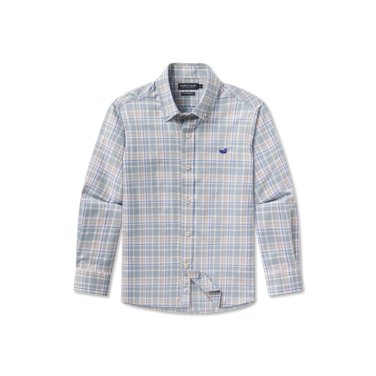 Youth Grainger Performance Plaid Dress Shirt - Sage & Burnt Taupe