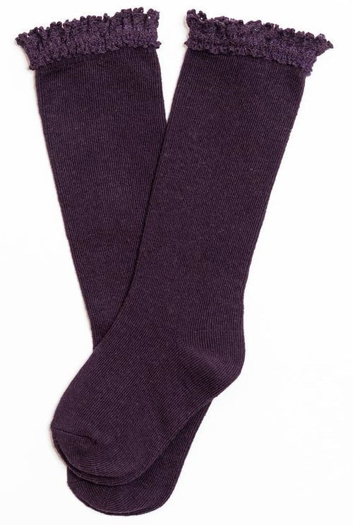 Lace Top Knee High- Eggplant