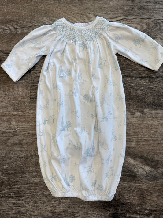 Blue Baby Toile Pima Hand Smock Gown