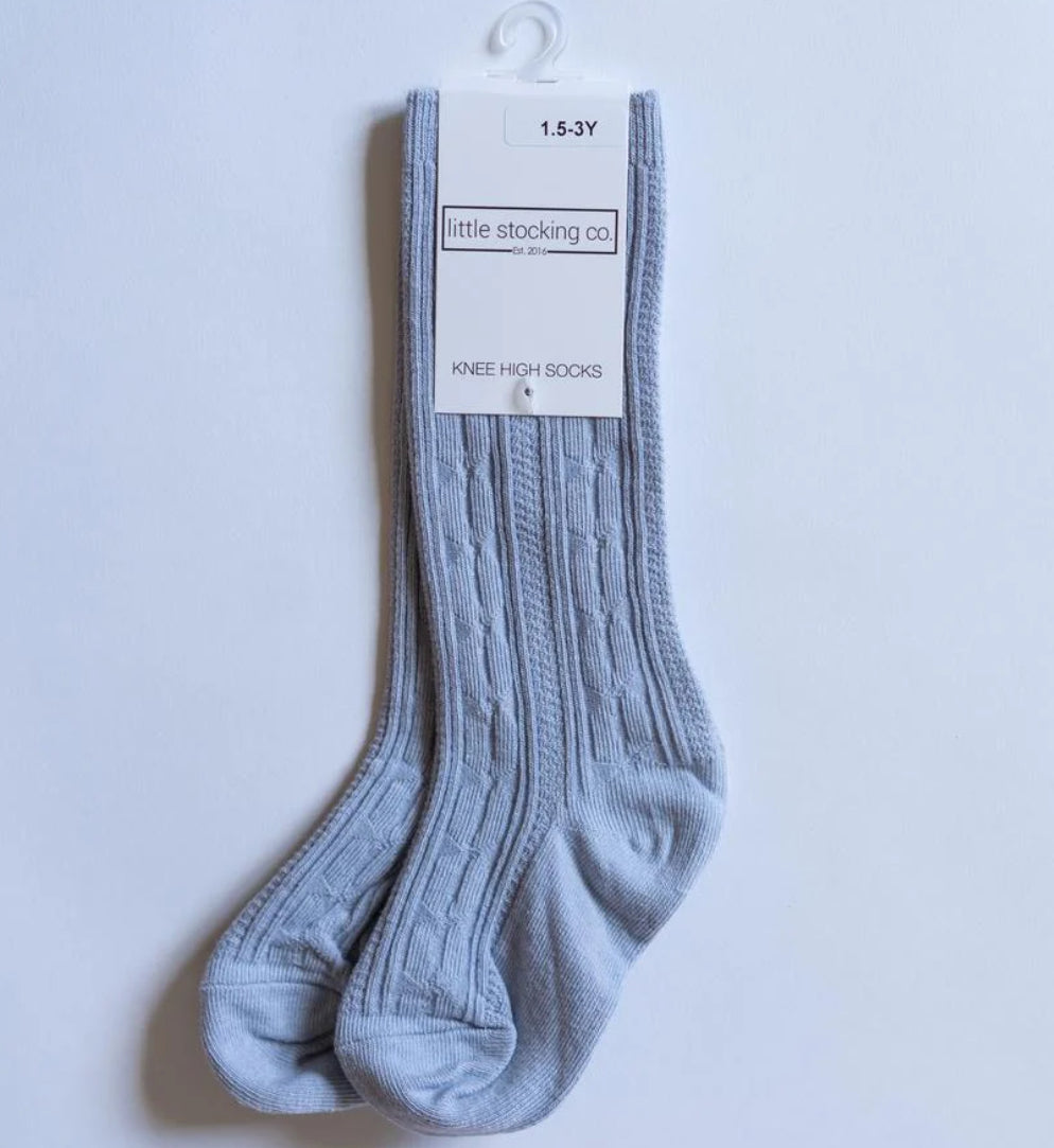 Cable Knit Knee High- Powder Blue