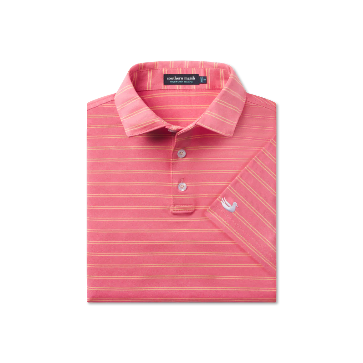 Newcastle Stripe Featherlight Polo-Coral