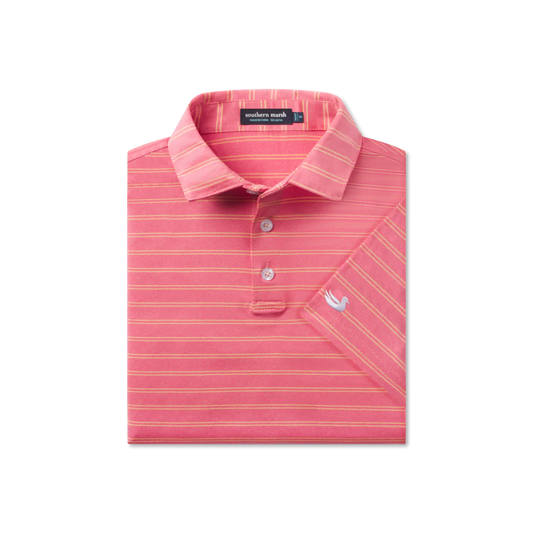 Newcastle Stripe Featherlight Polo-Coral