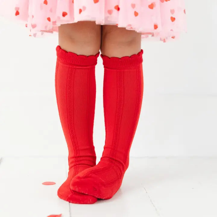 Scalloped Knee High- Bright Red