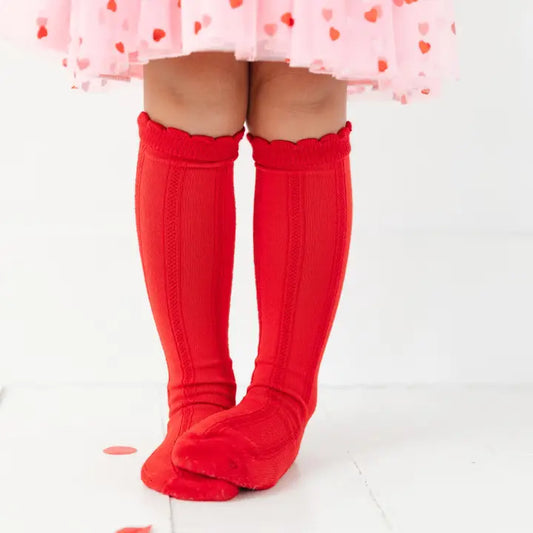Scalloped Knee High- Bright Red