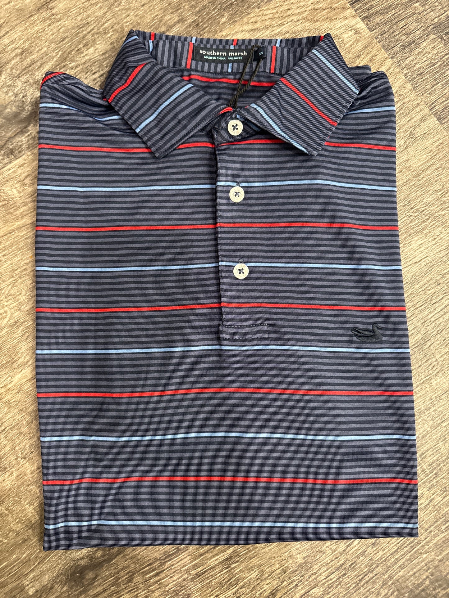 GridIron Stripe Performance Polo- Navy/Red