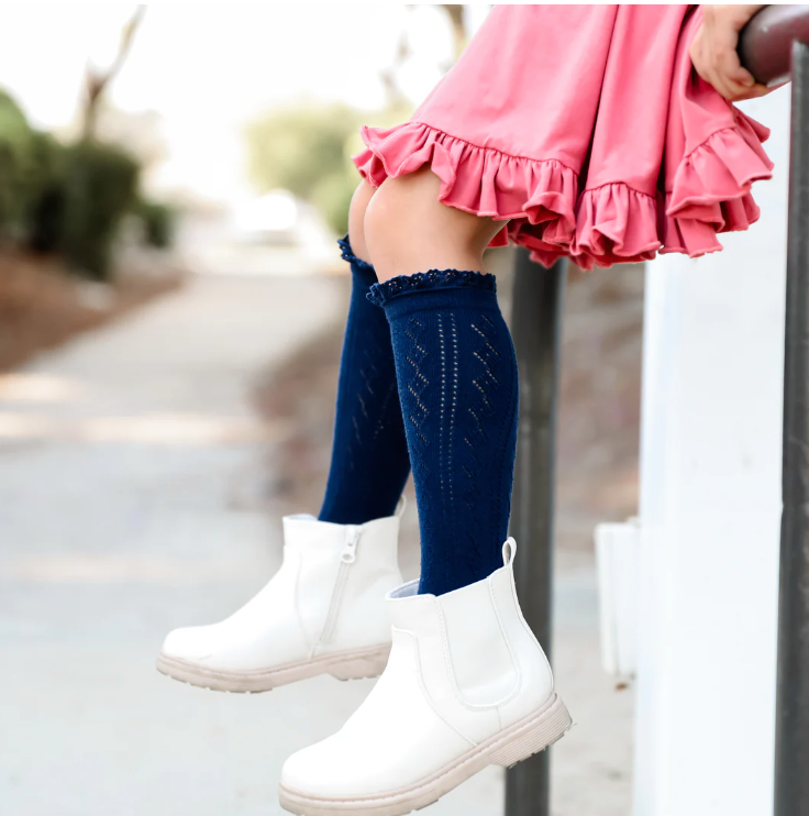 Fancy Lace Top Knee- Navy