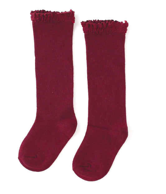 Lace Top Knee High- Crimson