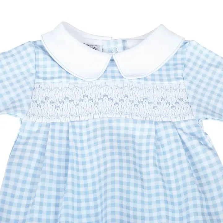 Mini Checks Smocked Footie- Blue