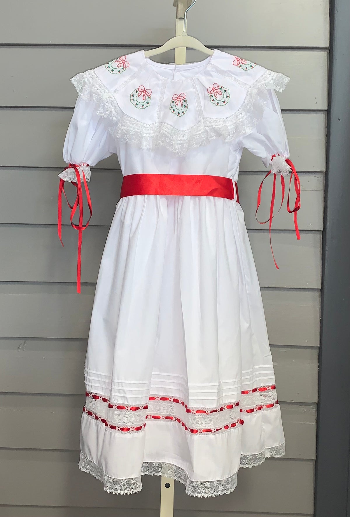 White Clara Marie Dress- Christmas Wreath