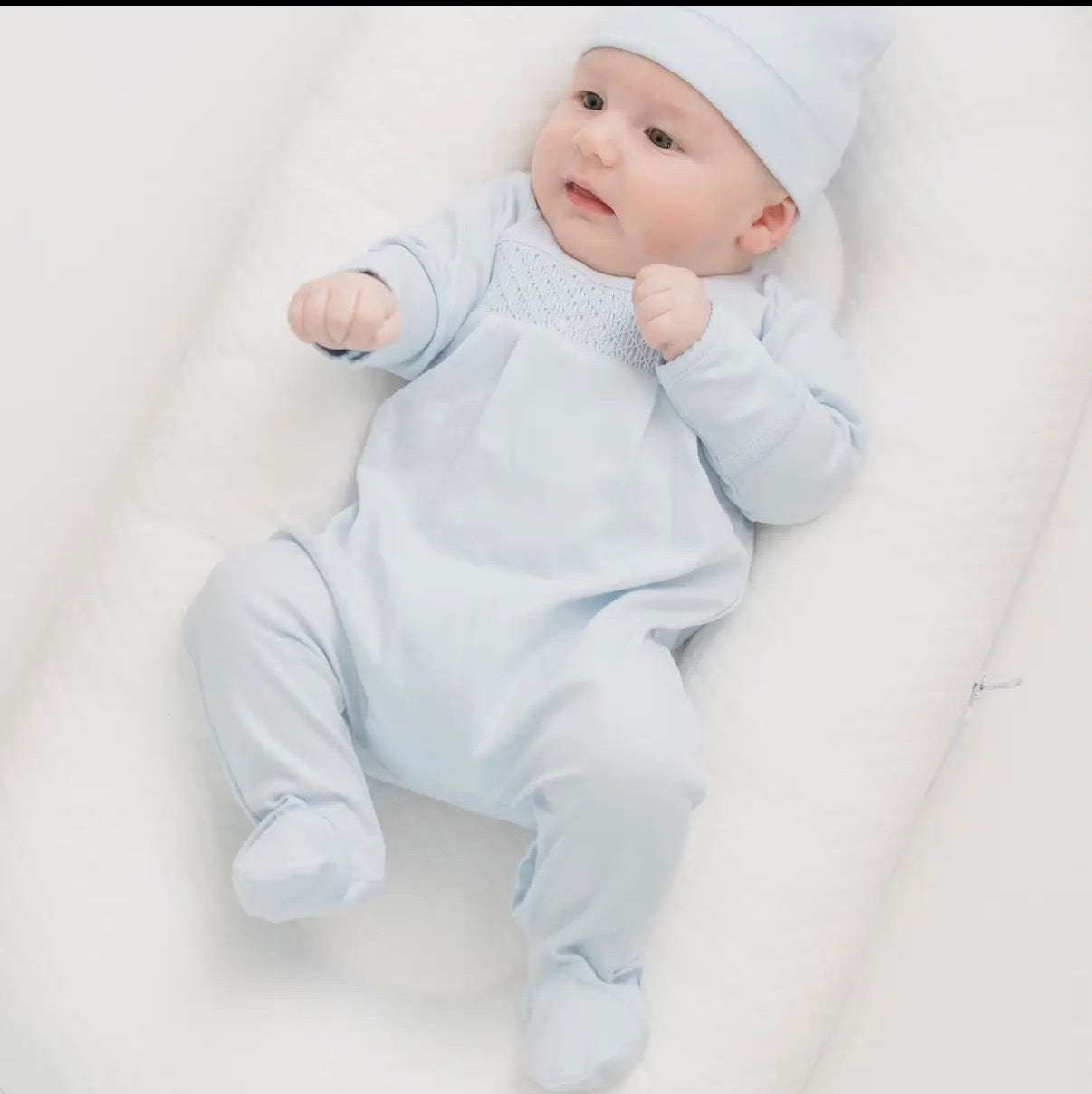 Essentials Solid Blue Smocked Footie