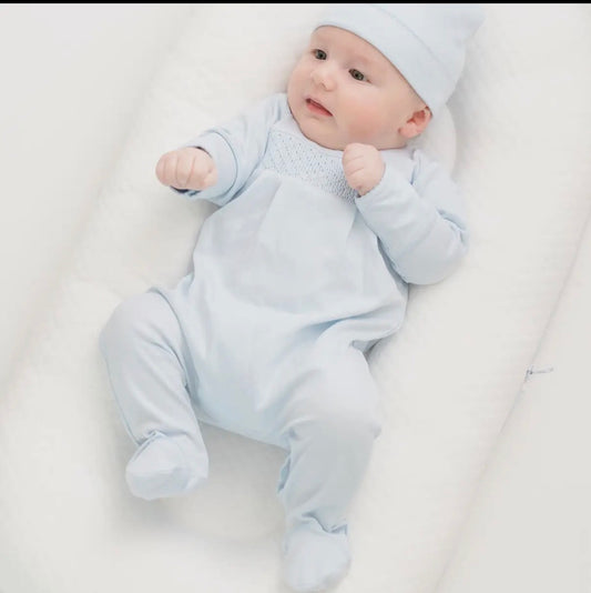 Essentials Solid Blue Smocked Footie