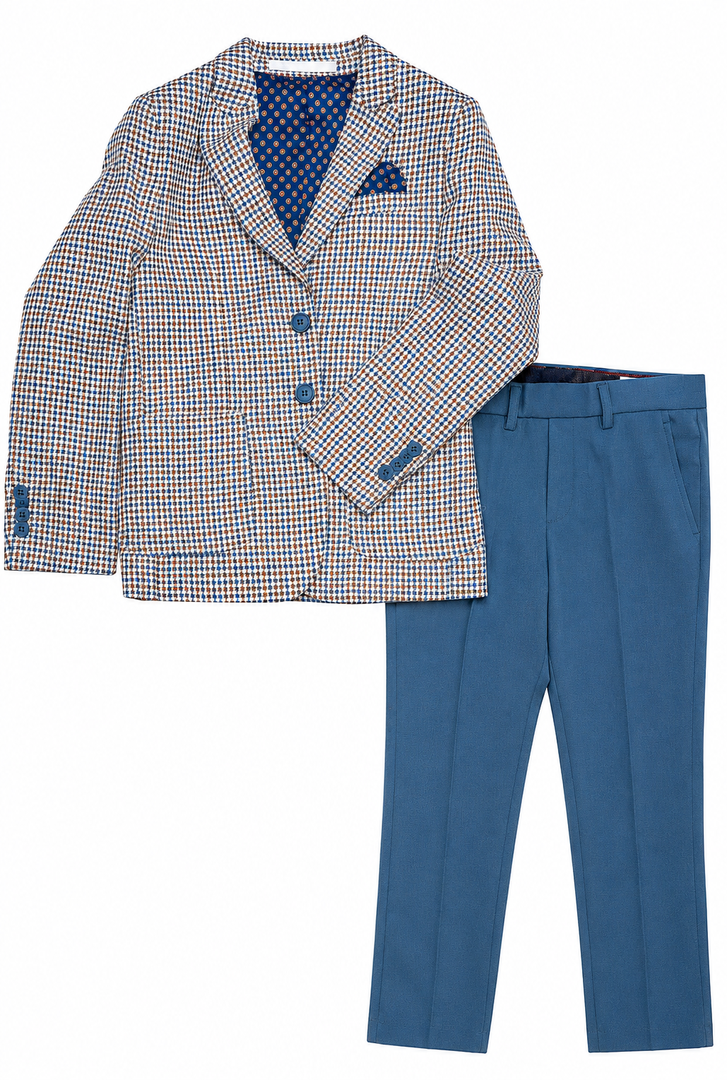 Boys Blue Houndstooth Blazer & Trouser Suit Set