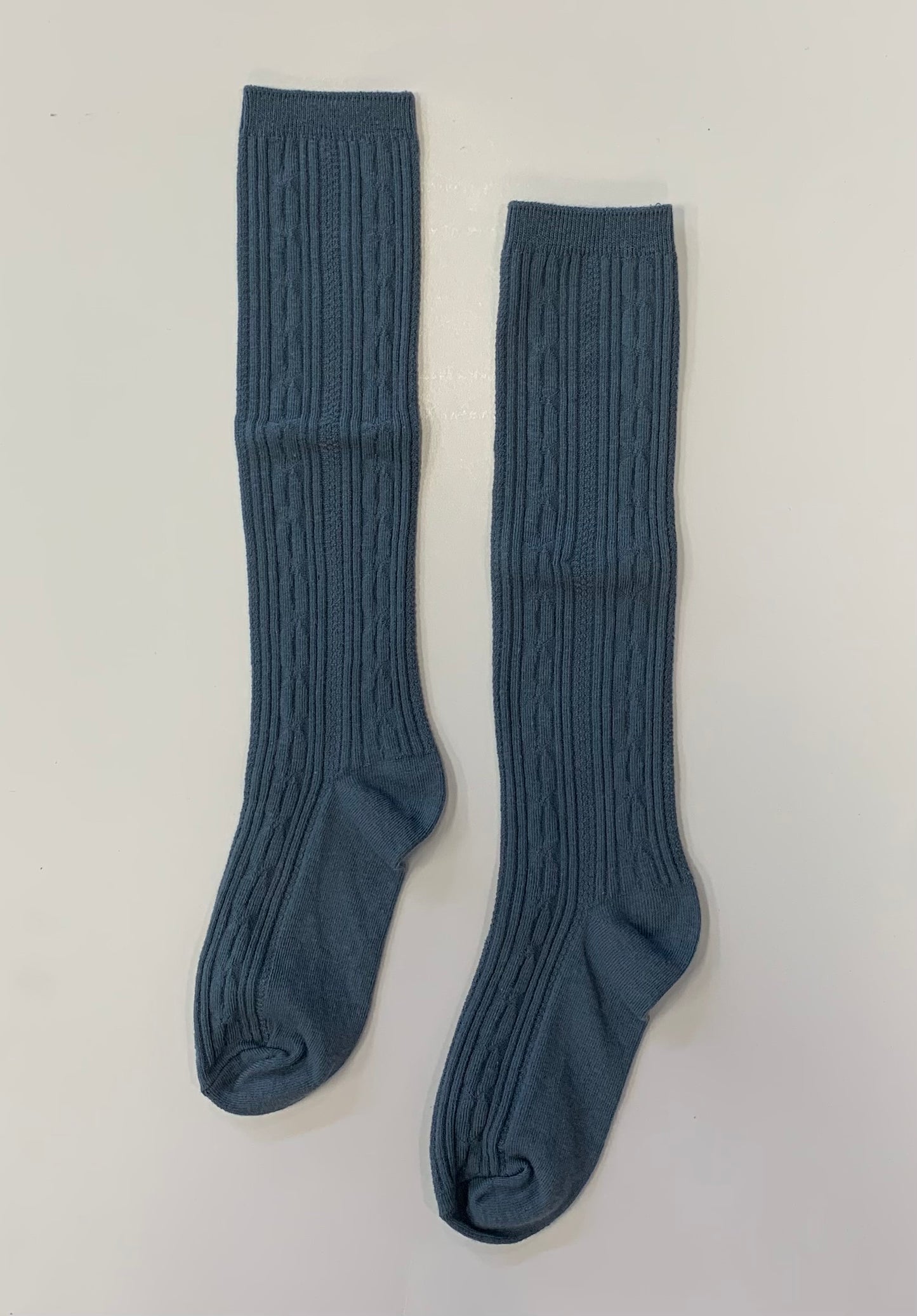 Cable Knit Knee High- Steel Blue