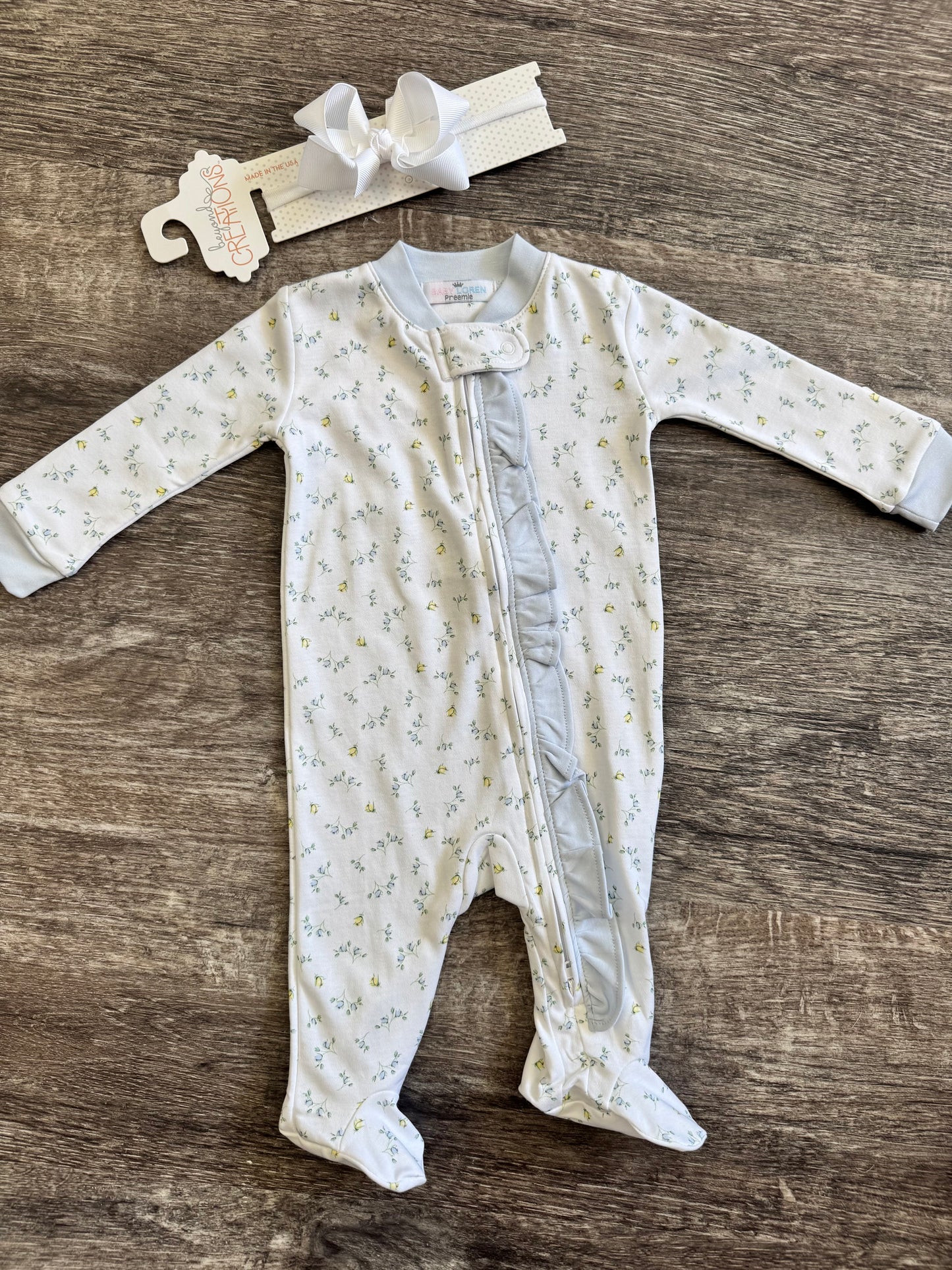 Diana Blue Floral Pima Footie