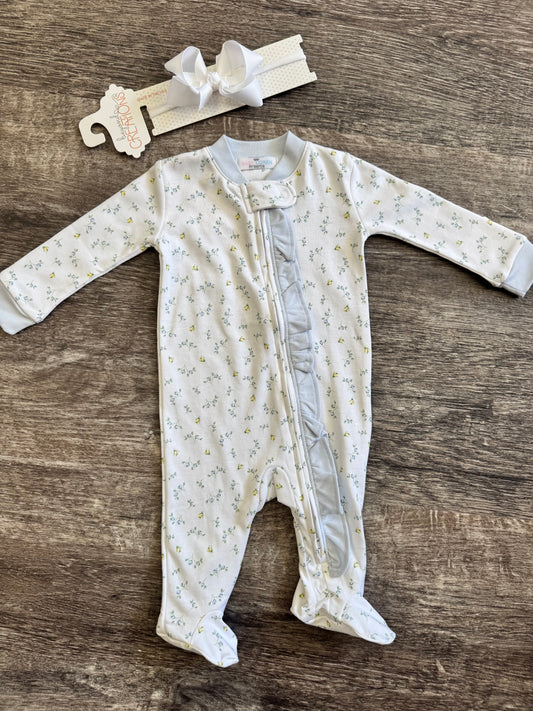 Diana Blue Floral Pima Footie