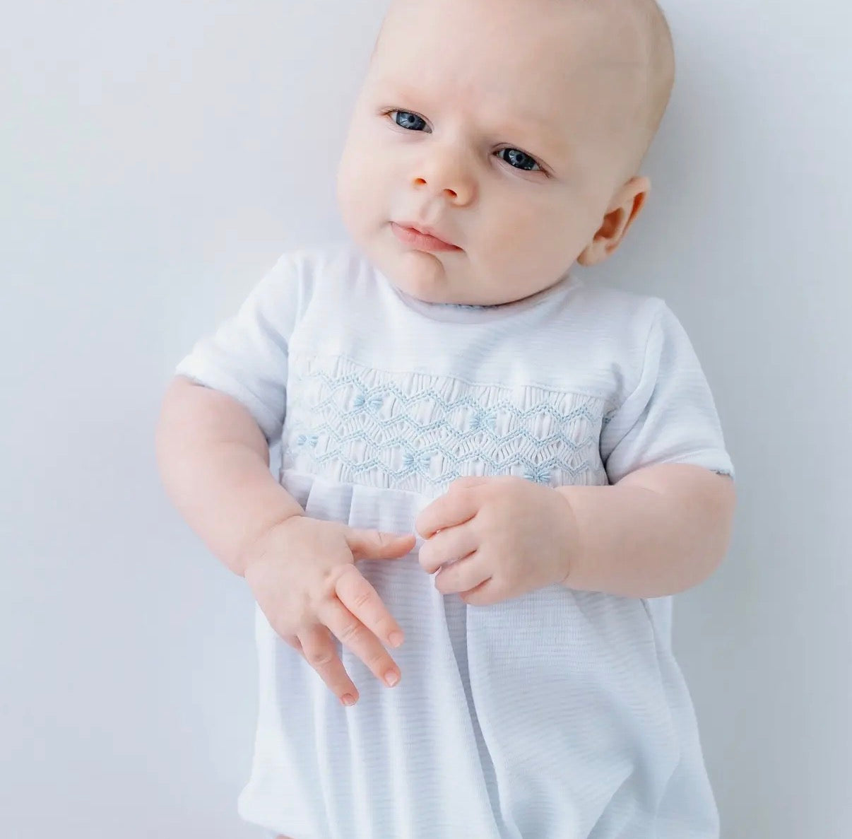 Jacob Light Blue Smocked Bubble