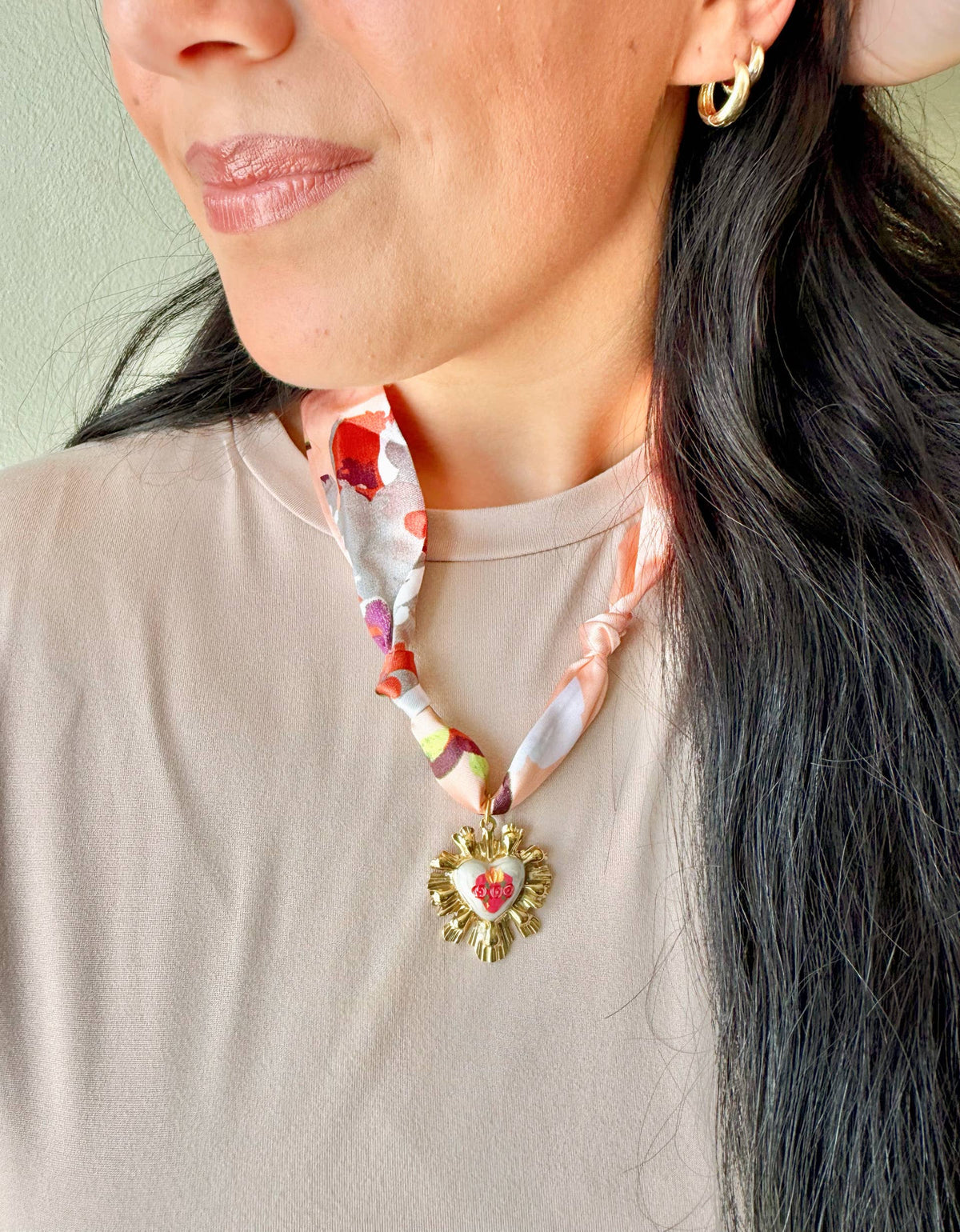 Immaculate Heart of Mary Floral Scarf Necklace