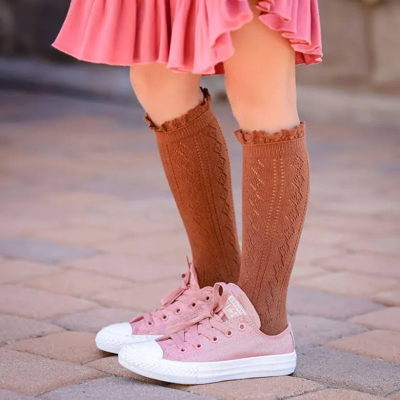 Fancy Lace Top Knee- Brown