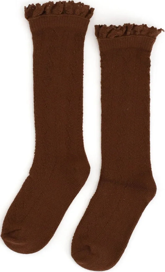 Fancy Lace Top Knee- Brown