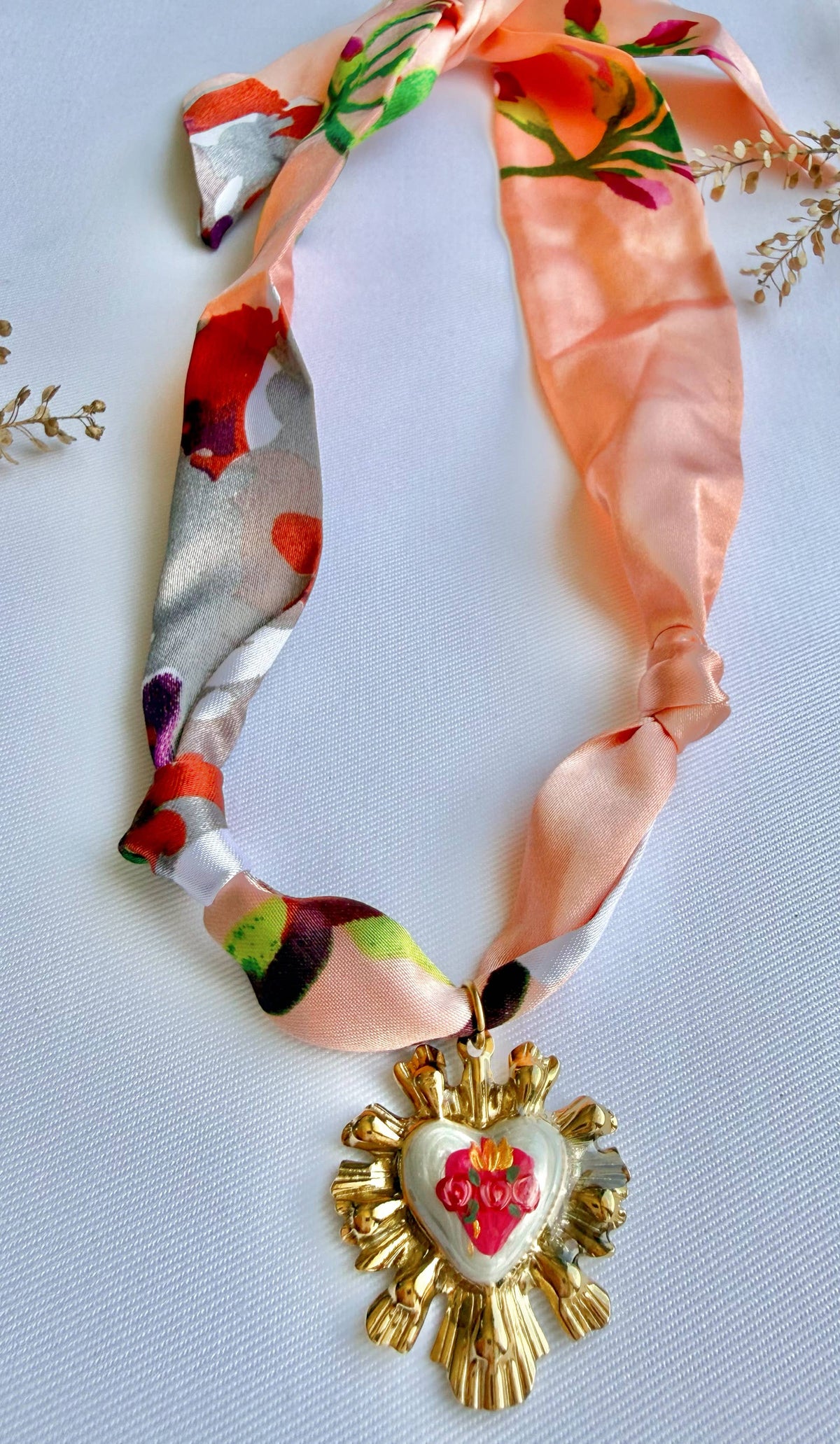 Immaculate Heart of Mary Floral Scarf Necklace