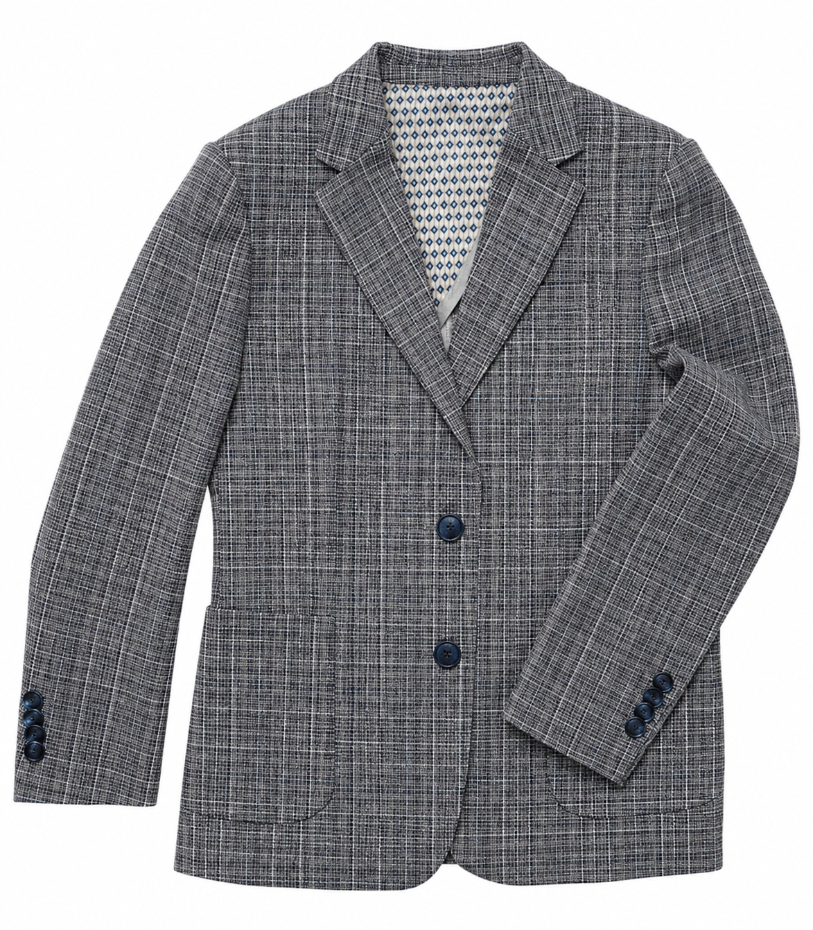 Boys Grey Plaid Blazer & Light Blue Dress Pants Suit