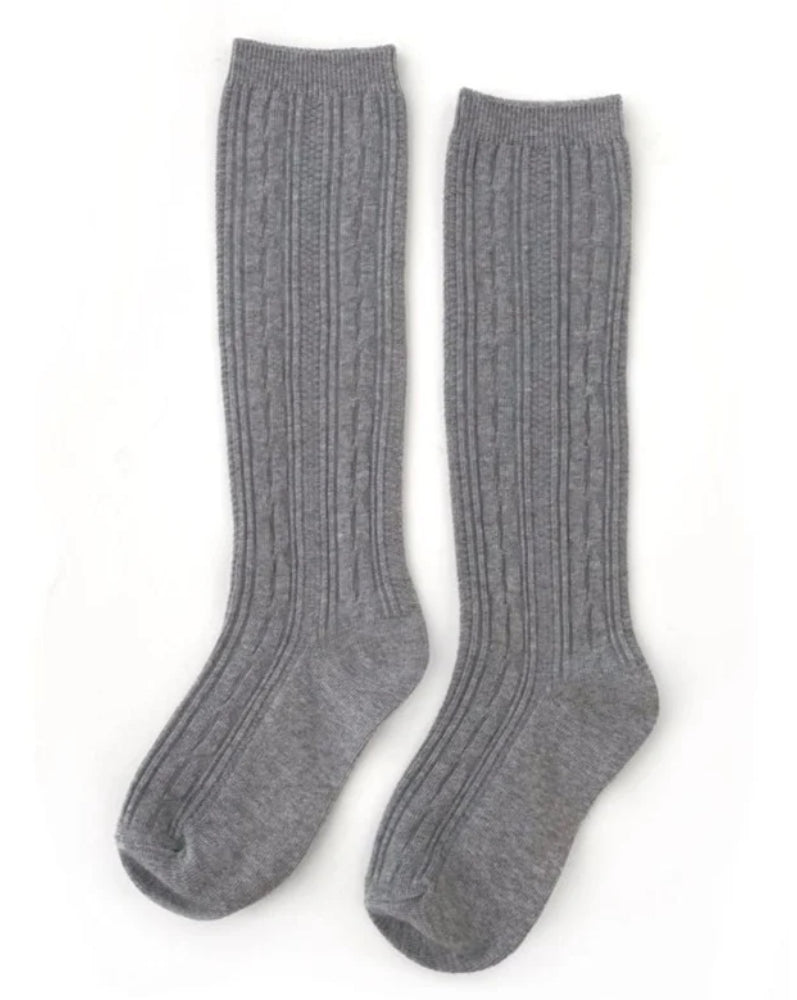 Cable Knit Knee High- Grey
