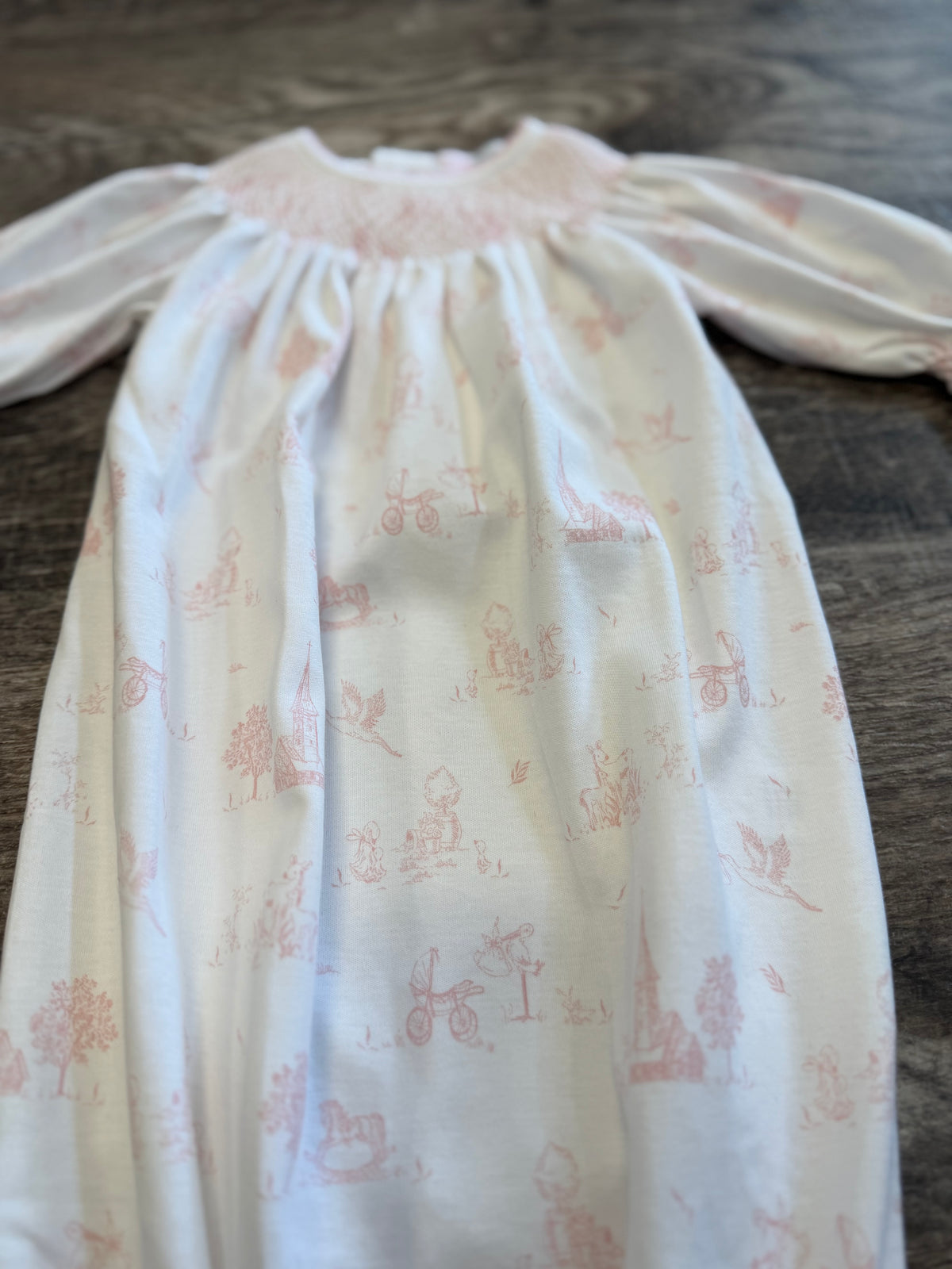Pink Baby Toile Pima Hand Smock Gown