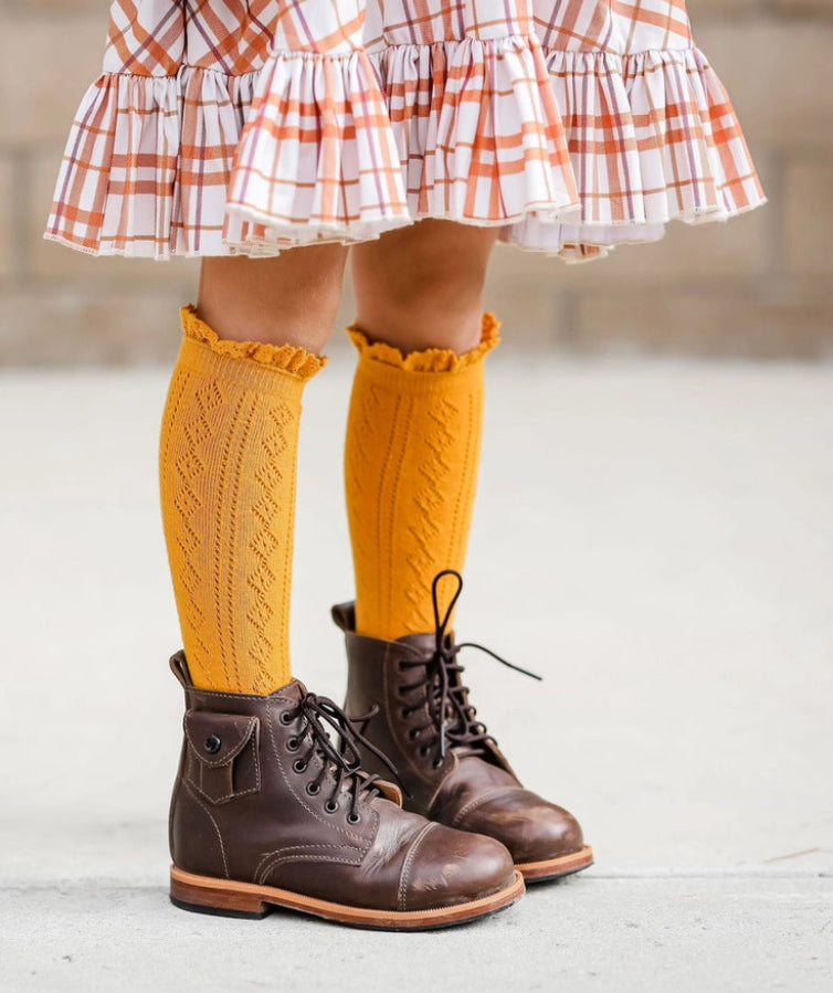 Fancy Lace Top Knee- Marigold