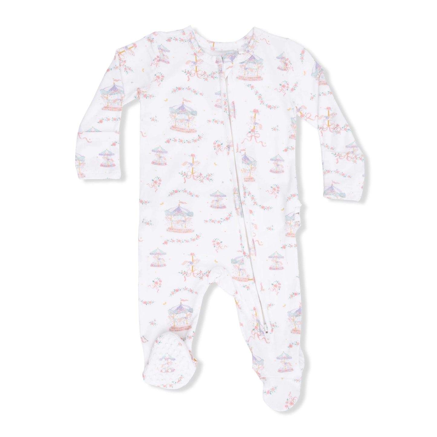 Carousel w/ Bows Ruffle Back Footie