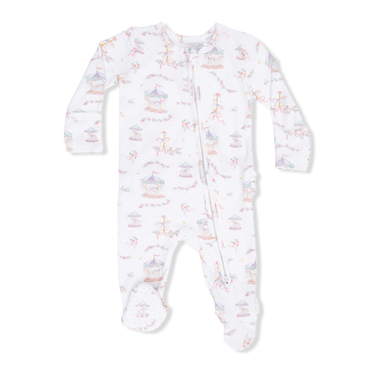 Carousel w/ Bows Ruffle Back Footie