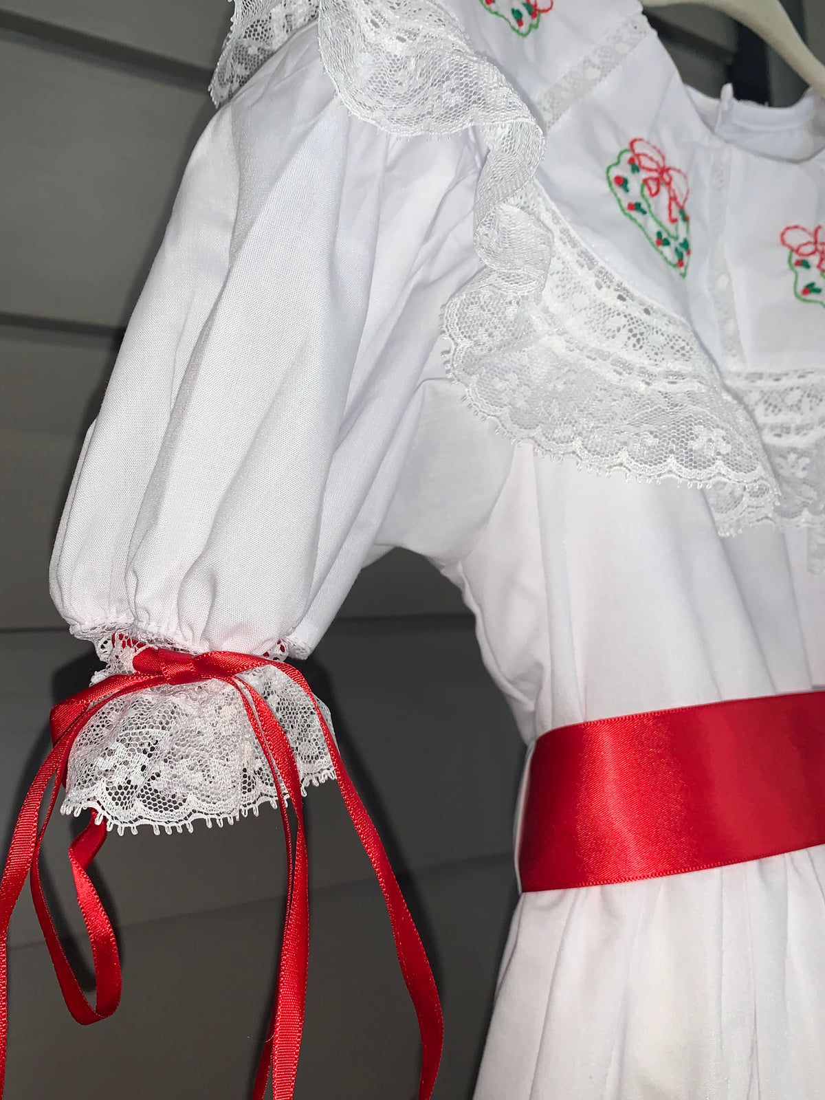 White Clara Marie Dress- Christmas Wreath