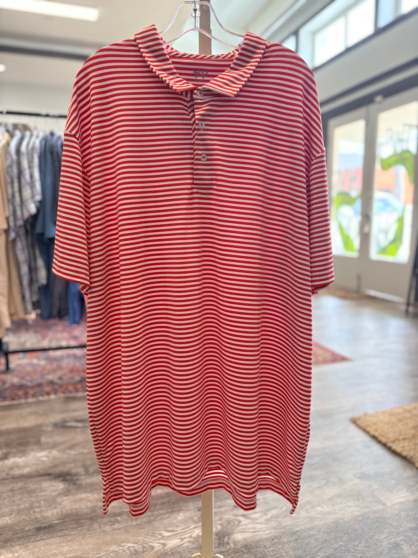 Coral Stripe Mesh Polo