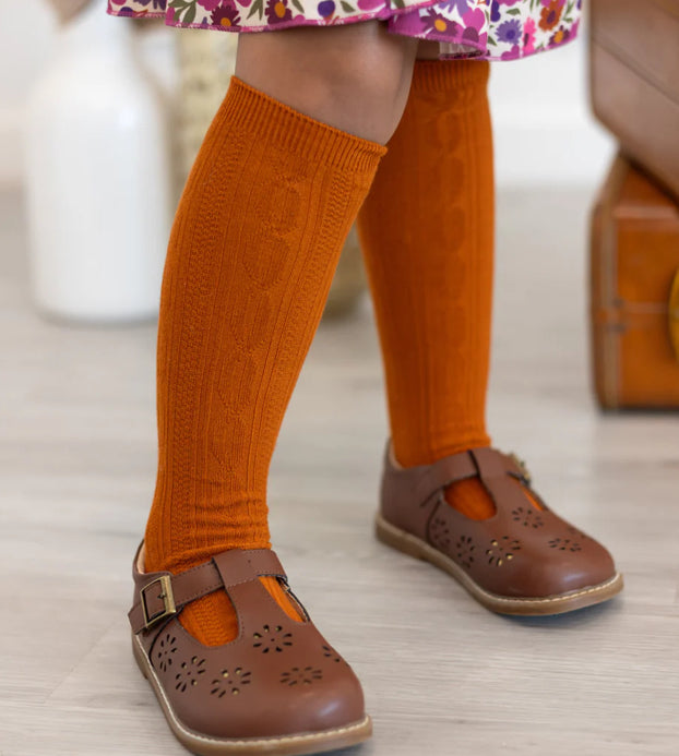Cable Knit Knee High- Pumpkin