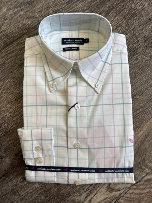 Lockhart Windowpane Performance Dress Shirt- Teal & Mint