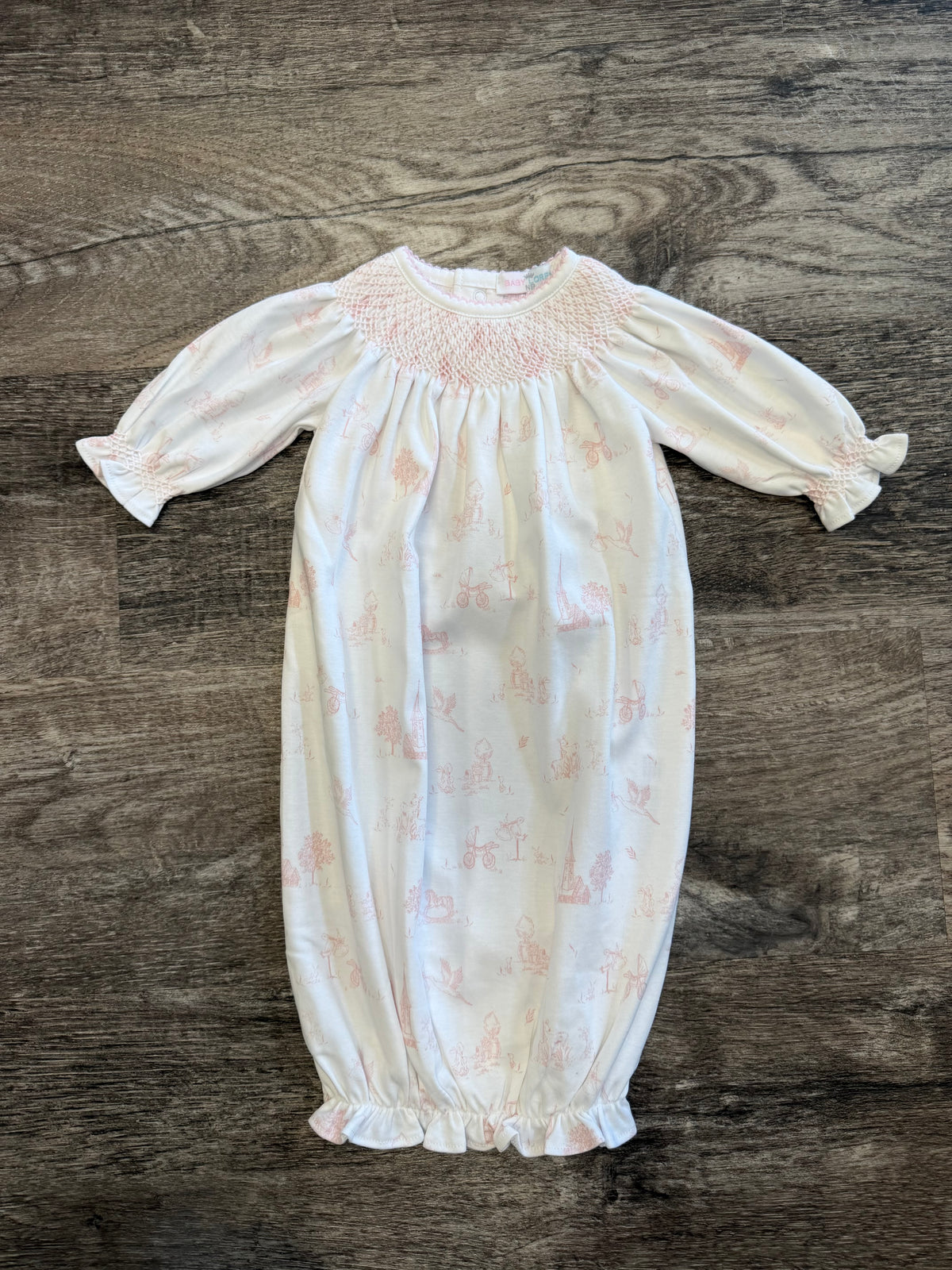 Pink Baby Toile Pima Hand Smock Gown