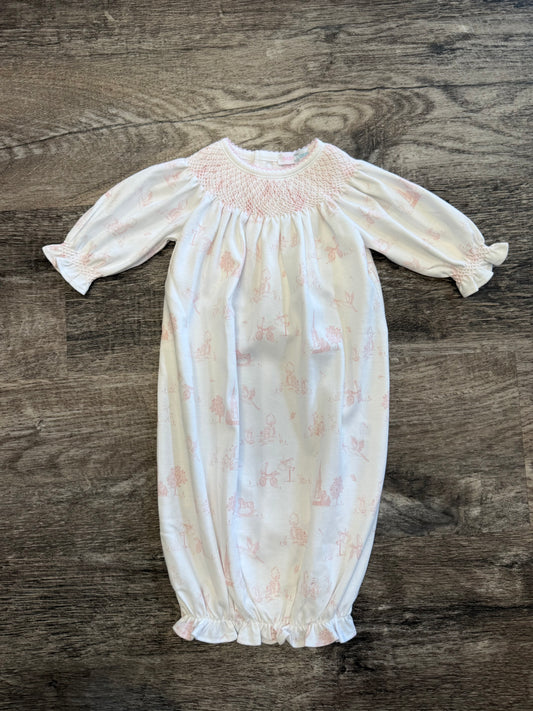 Pink Baby Toile Pima Hand Smock Gown